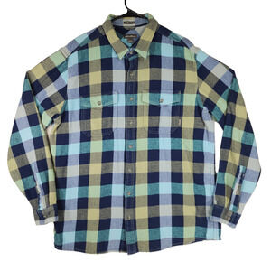 Eddie Bauer TXL Mens Classic Fit Flannel Shirt Shacket Blue Aqua Buffalo Plaid